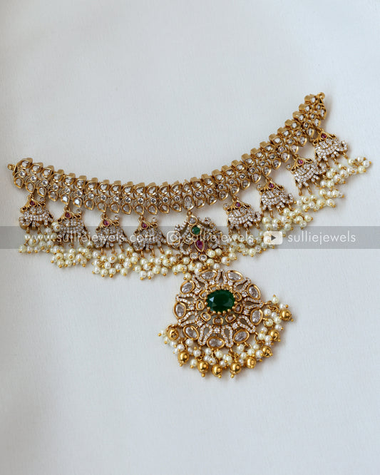 Premium Emerald Stone Choker with Earrings