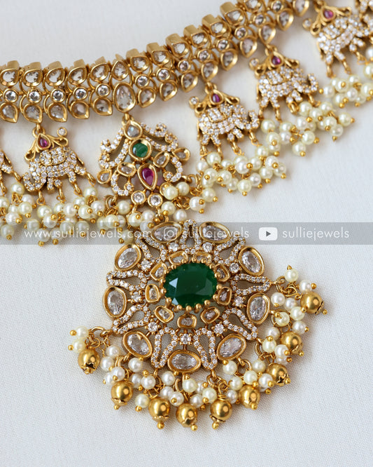 Premium Emerald Stone Choker with Earrings