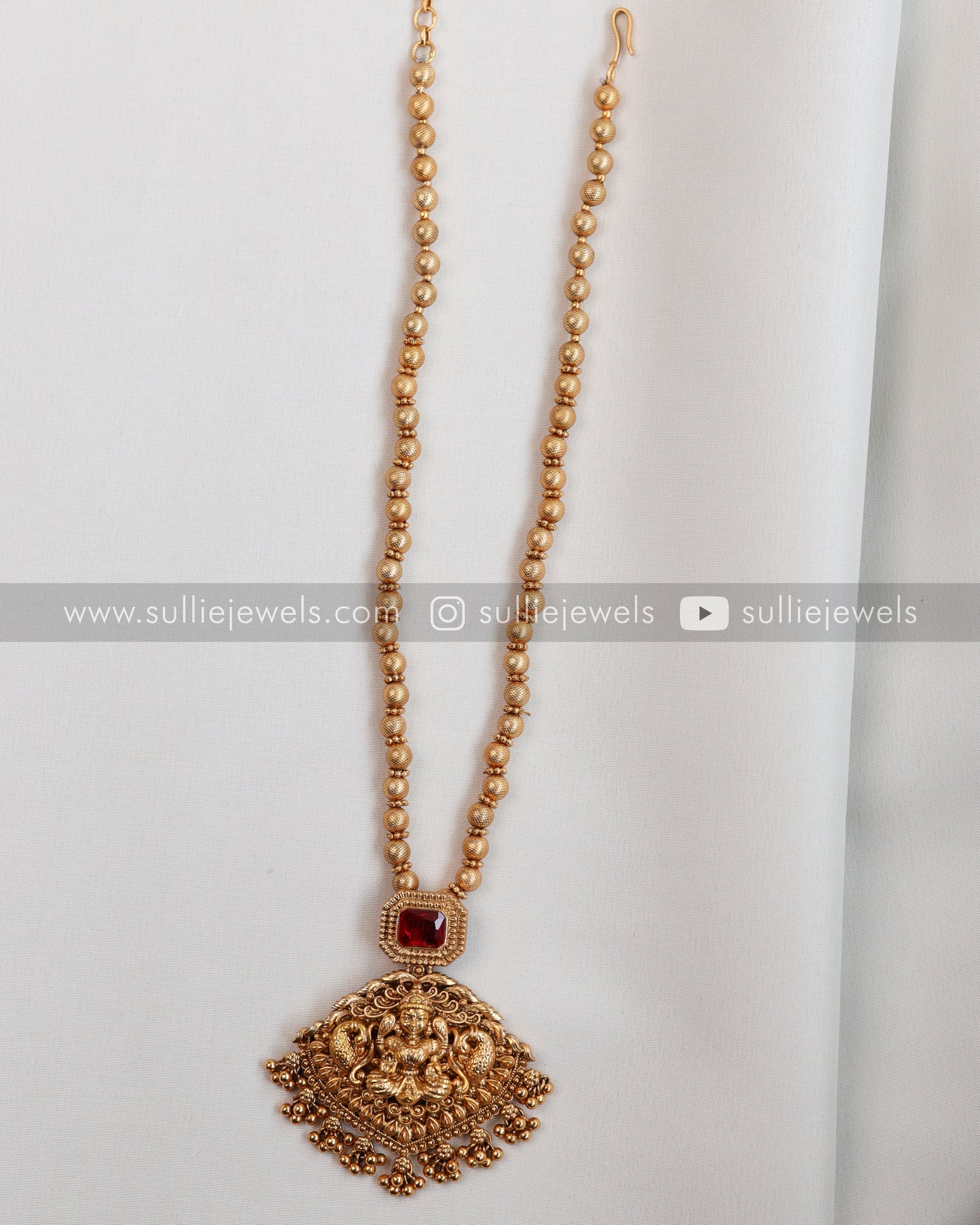 Lakshmi Ruby Pendant with Gold Chain and Jhumka