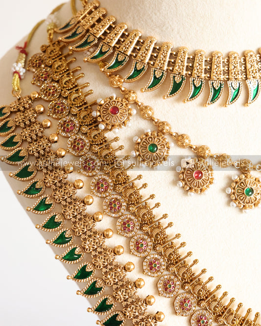 Sullie Basic - Multi Stone Gold Green Palakka Bridal combo ( 8 piece )