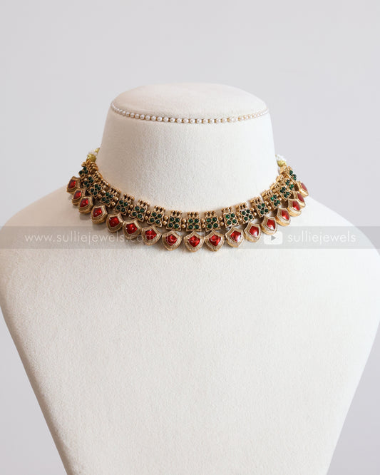 3845 - Red Palakka Necklace with Stud