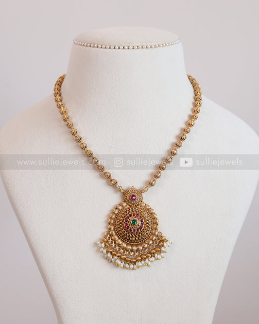 6045 - Sullie Basic - Floral Gold & Pearl Pendant Set with Jhumka
