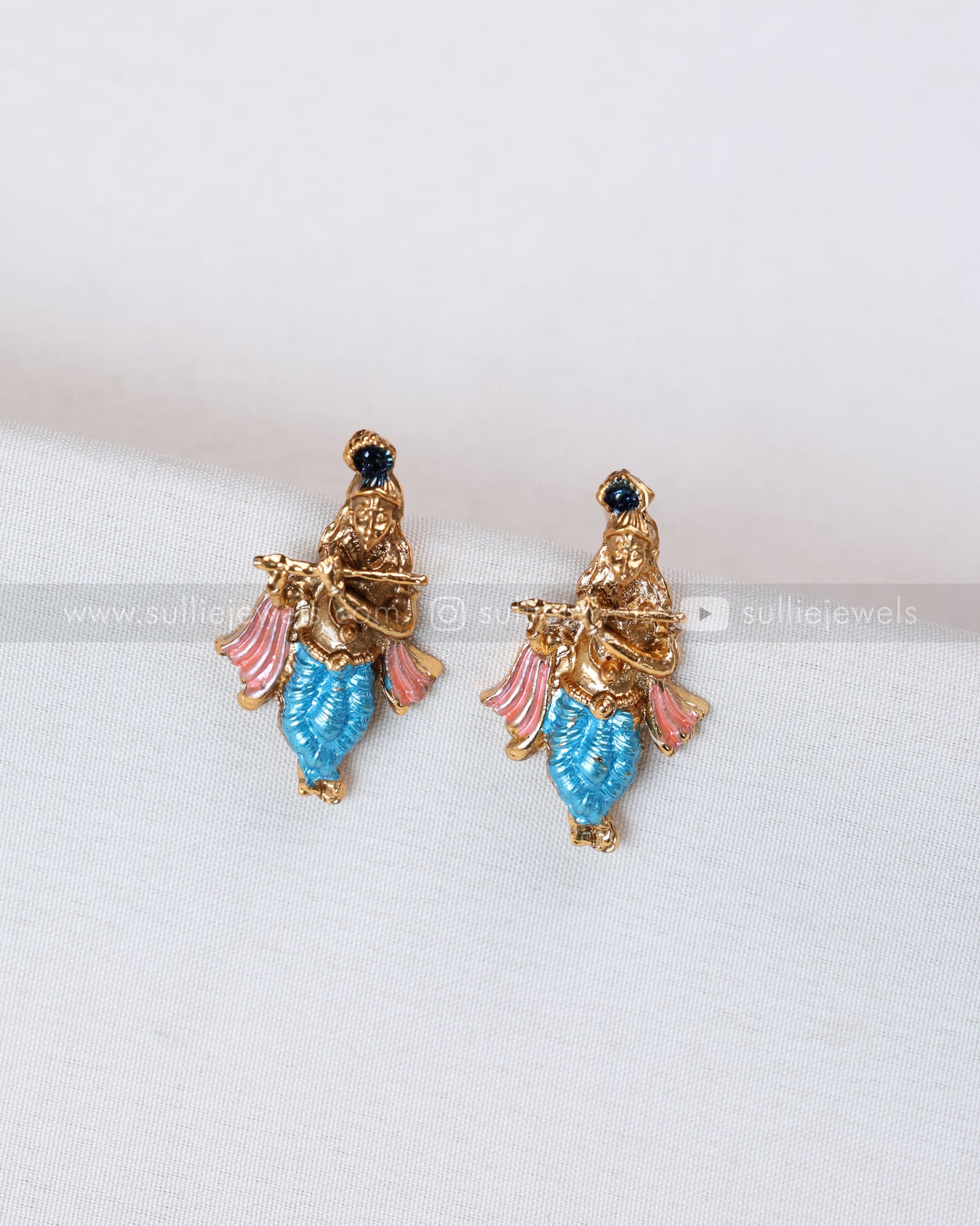 3843 - Sullie Basic - Floral Meenakari Lord Krishna Necklace with Stud