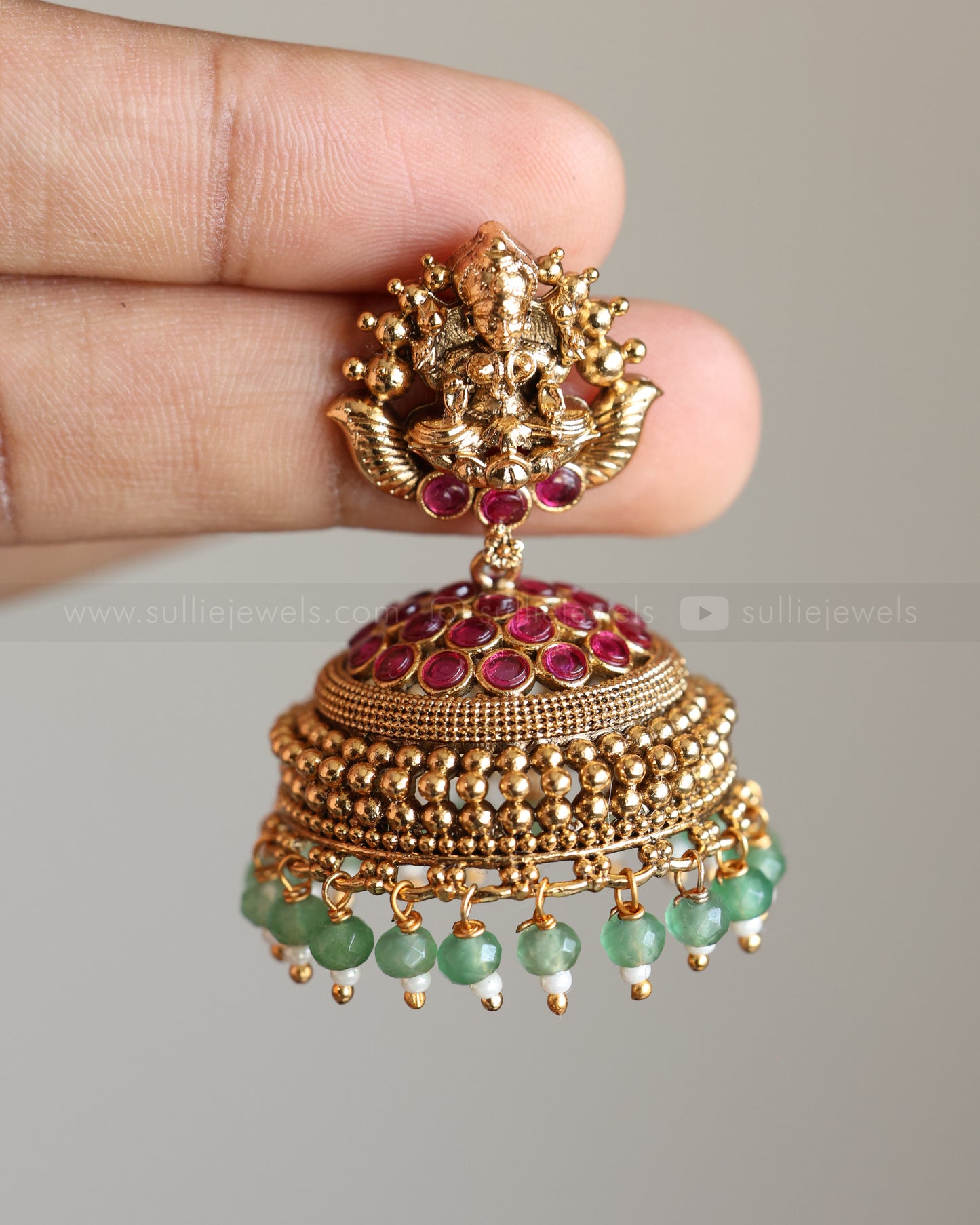 Lakshmi Kemp Jhumka with Mint beads