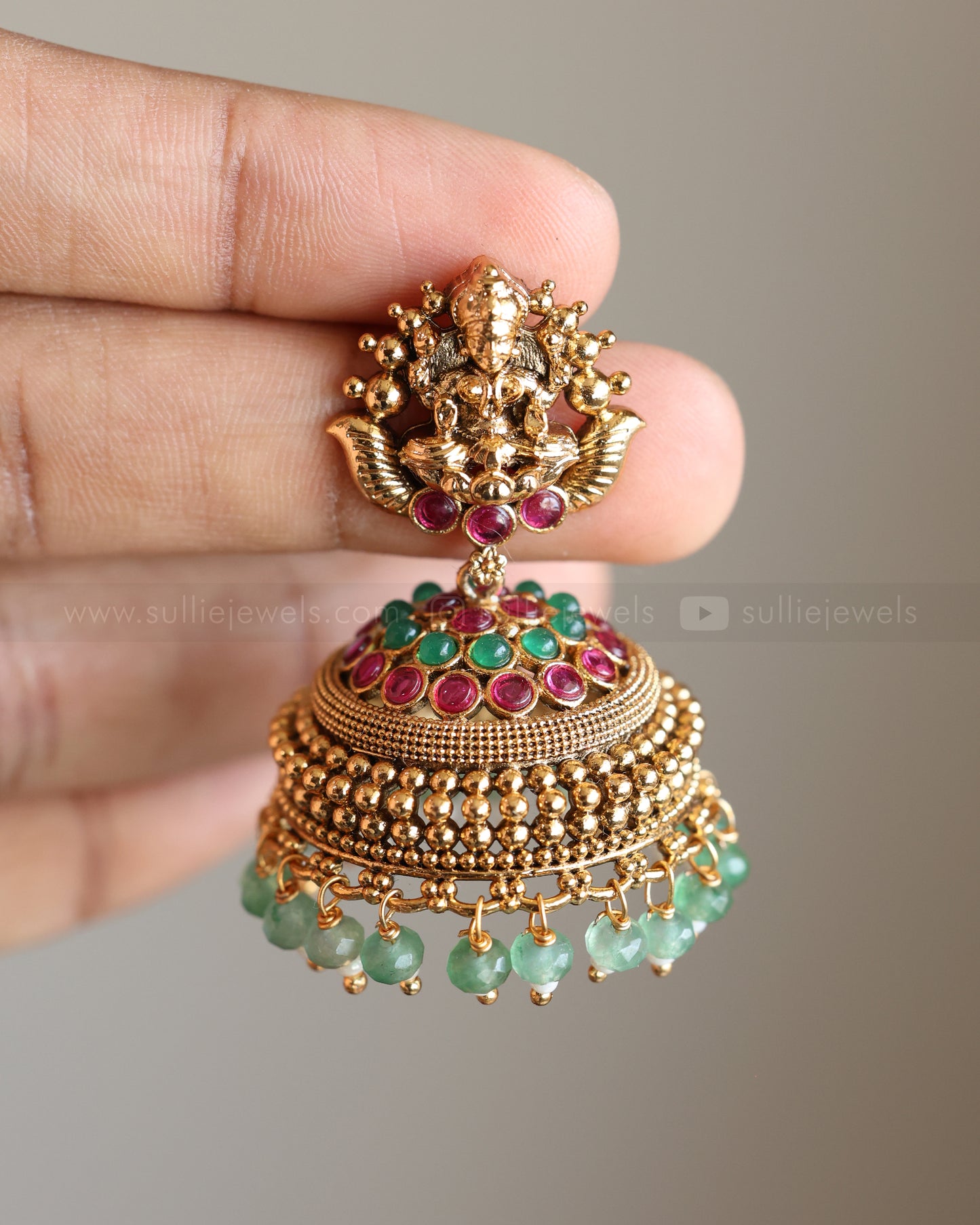 Lakshmi Kemp Jhumka with Mint beads