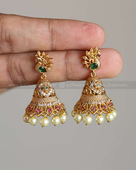 Gold Peacock Stone Jhumka