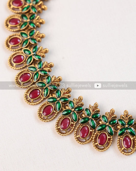 Floral Stone Necklace with Stud