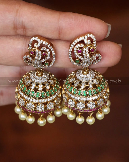 Peacock AD Jhumka with Stone Earchain / Maatti