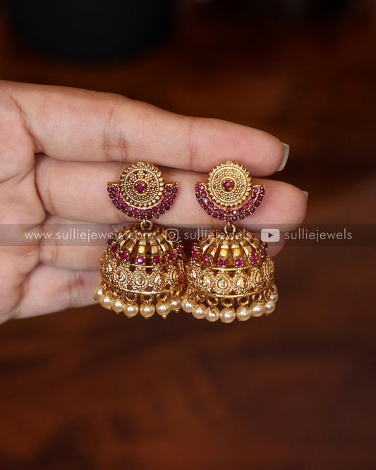 Stone Gold Jhumka with Pearl Drops