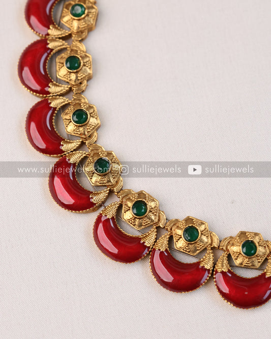 Crescent Ruby Necklace with Stud