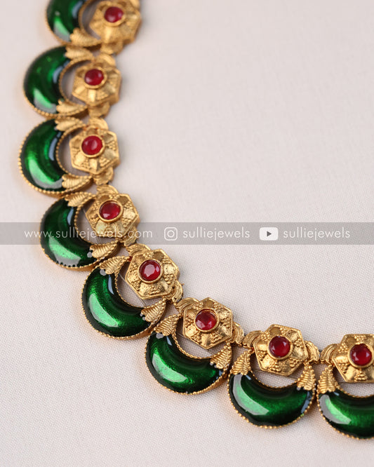 Crescent Green Necklace with Stud