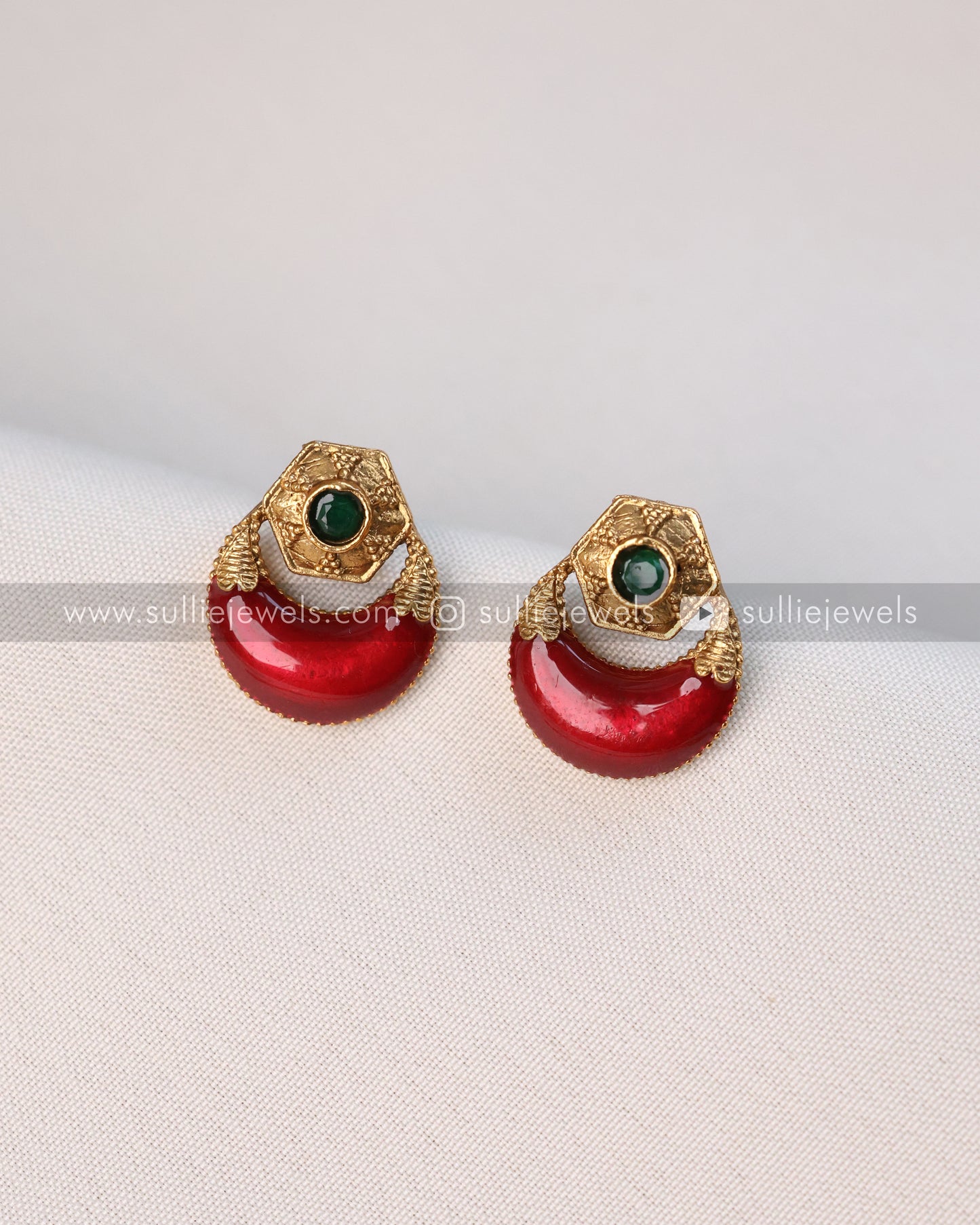 Crescent Ruby Necklace with Stud