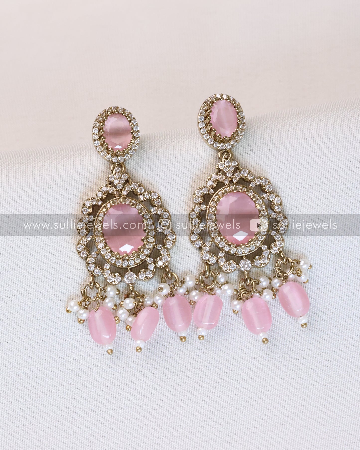 Polki Premium Heavy Choker with Earrings - Pastel Pink