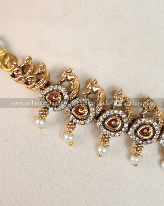Sullie Basic - Peacock AD & Gold Necklace with Jhumka