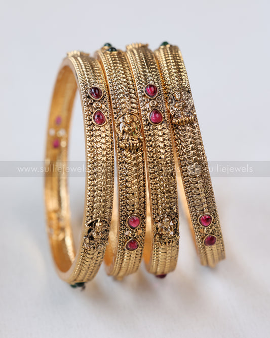 9043 - Sullie Basic Lakshmi Ruby Green Raindrop Stone Bangle - Set of 4