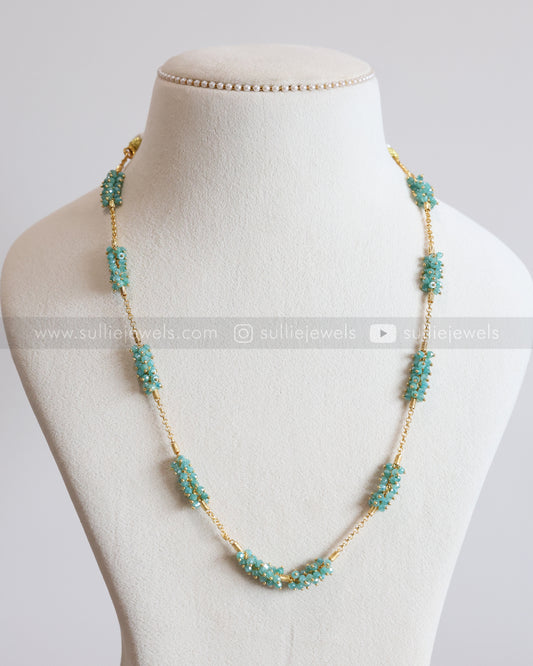 3846 - Pastel Blue Cluster Gold Chain with Stud