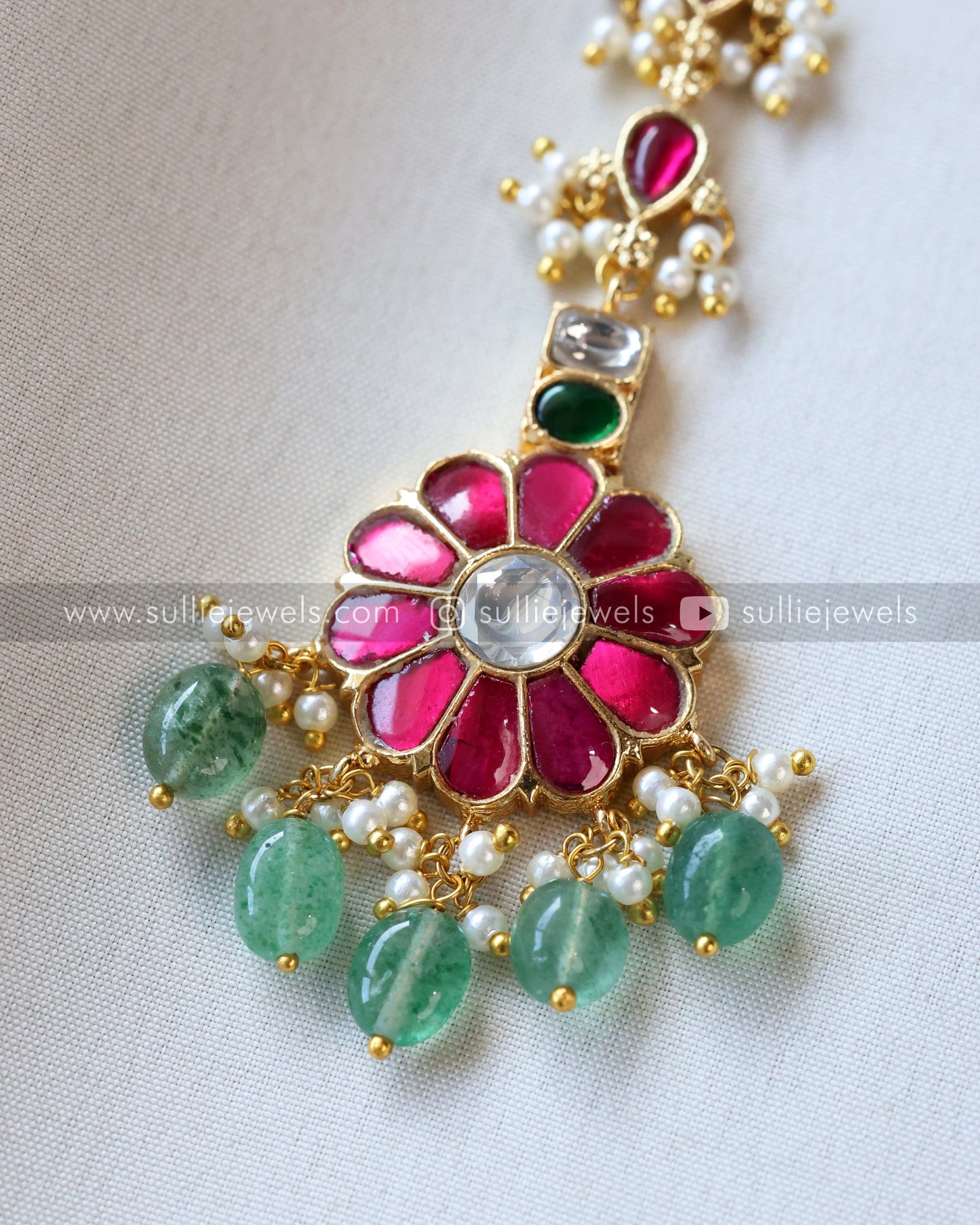 Premium Jadau Floral Tikka with Mint beads
