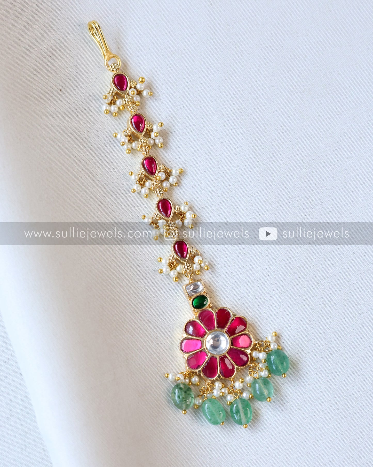 Premium Jadau Floral Tikka with Mint beads