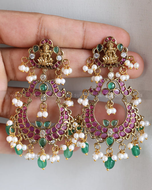 E1205 - Lakshmi Kemp Chandbali Premium Earrings with Mint Beads