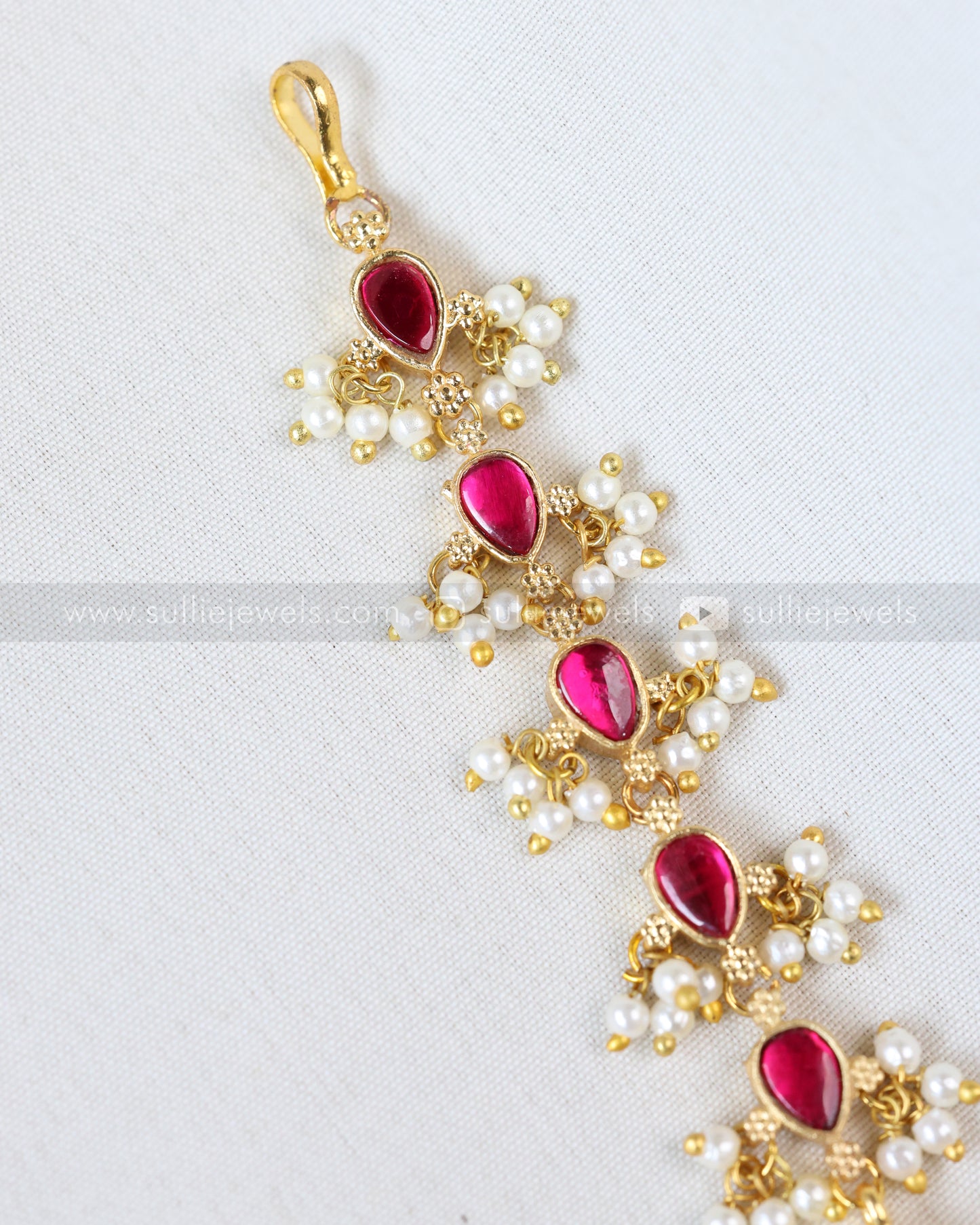 1084 - Premium Floral Jadau Chandbali Tikka with Mint beads