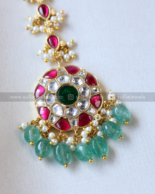 Premium Jadau Floral Tikka with Mint beads