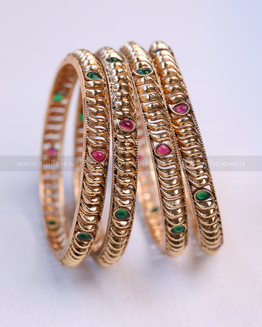 9041 - Sullie Basic - Multi Stone Spiral Design Bangle - Set of 4