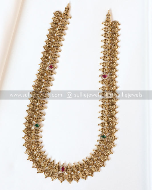 Detailed Lakshmi Coin Haram / Kaashu Maala with Earring