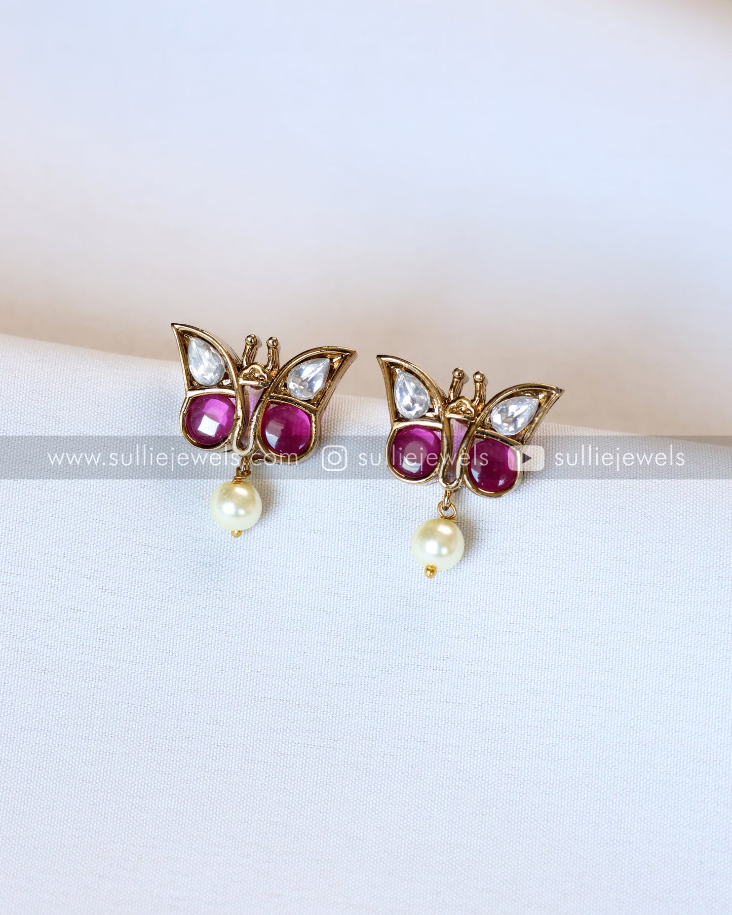 Ruby & White Minimal Butterfly Stud