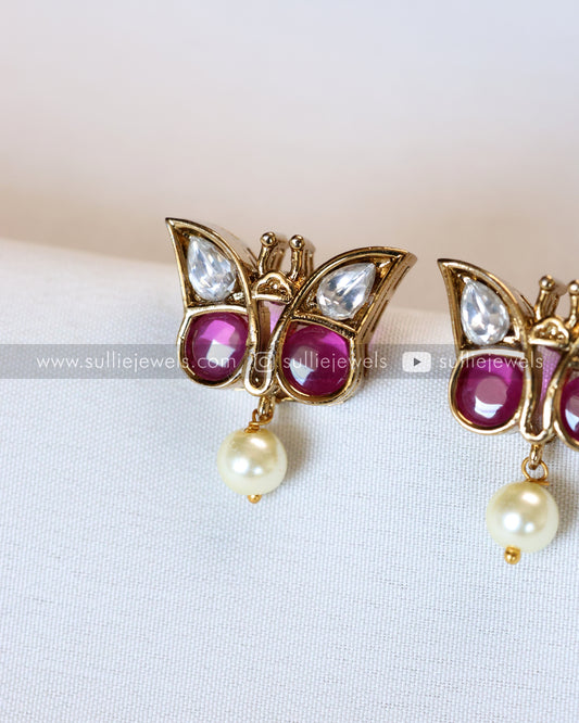 Ruby & White Minimal Butterfly Stud