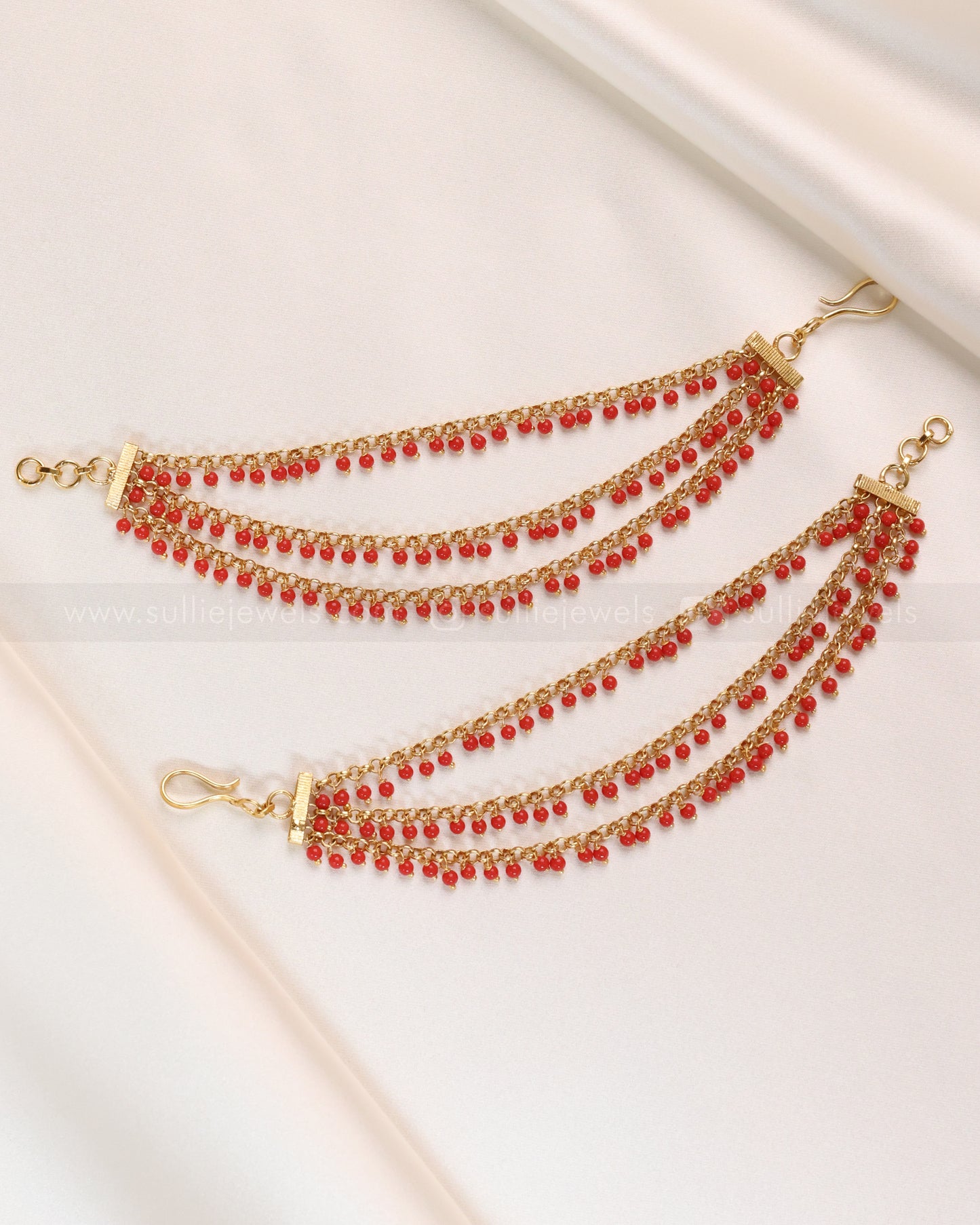 Premium Three Layer Ear Chain - Orange Beads