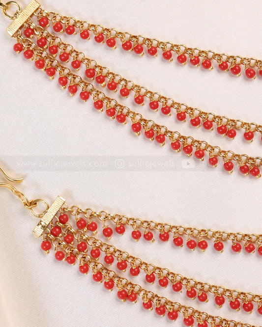 Premium Three Layer Ear Chain - Orange Beads