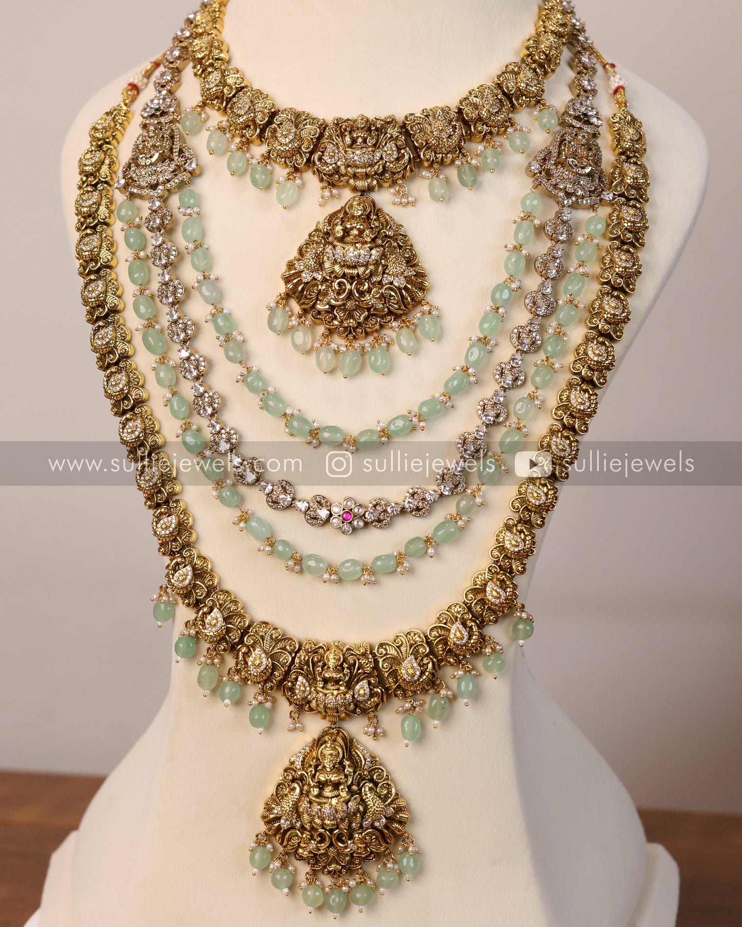 Lakshmi Premium Victorian Mint Beads Bridal Combo ( 5 piece )