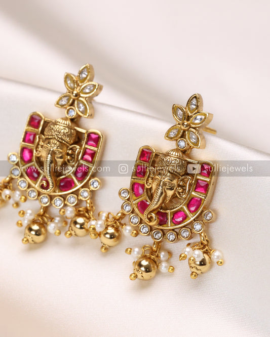Premium Jadau Ganapathy Necklace with Earring