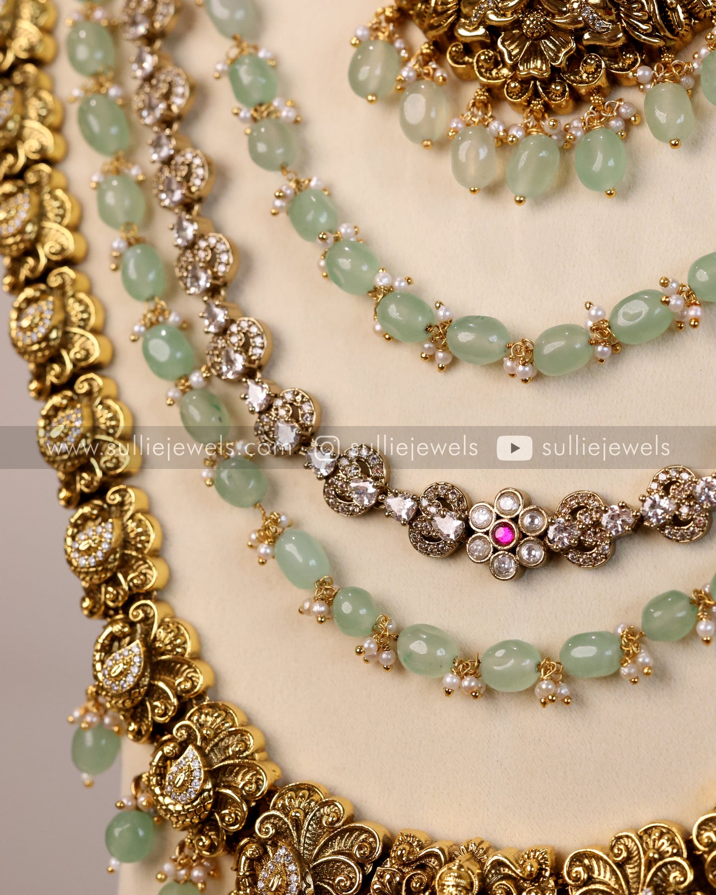 Lakshmi Premium Victorian Mint Beads Bridal Combo ( 5 piece )