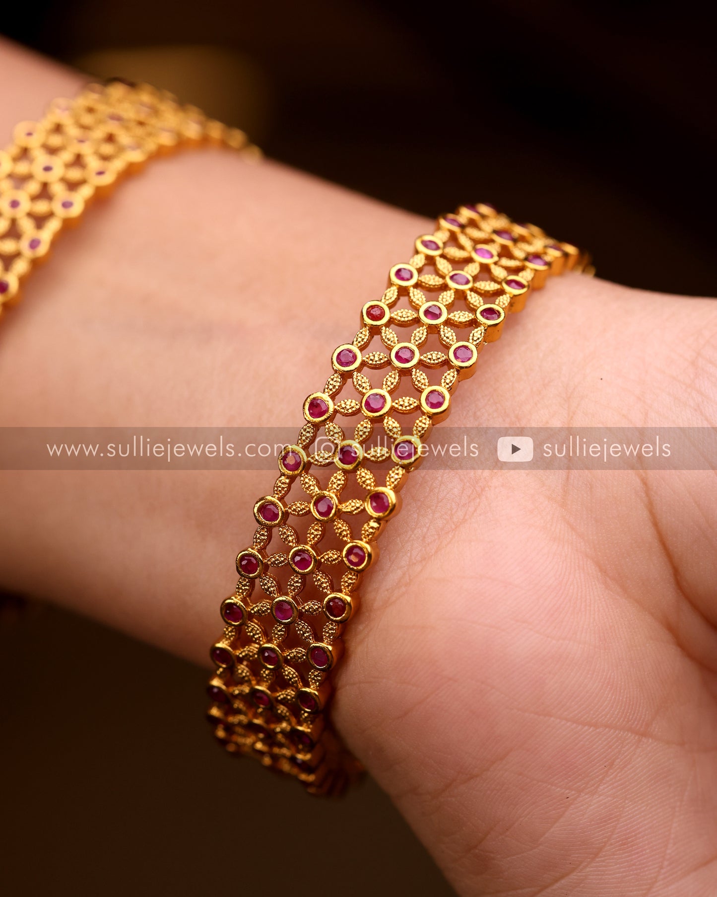 Ruby Stone Golden Bangle Set of 2