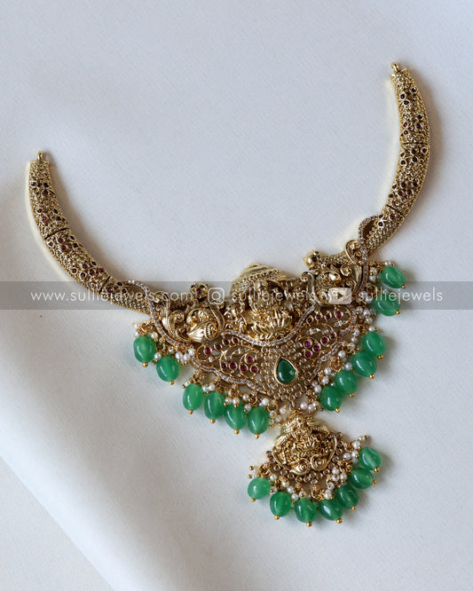 Gold Premium Goddess Hasli Necklace with Earring - Mint Beads