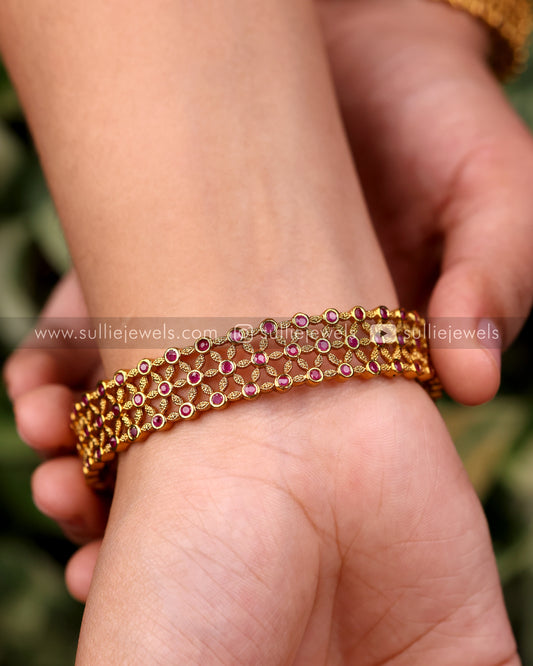 Ruby Stone Golden Bangle Set of 2