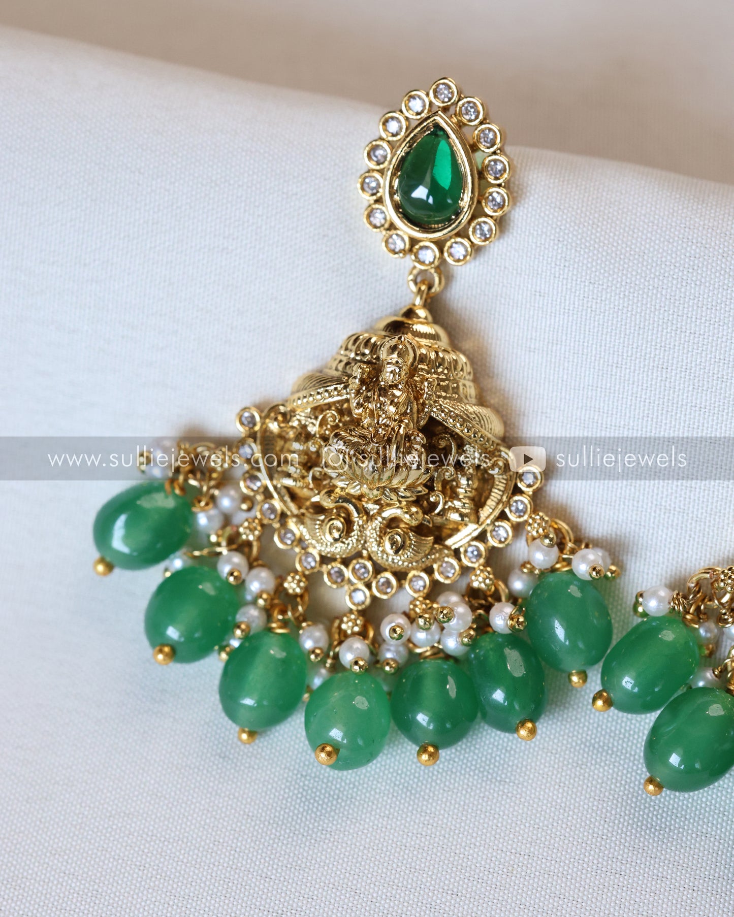 Gold Premium Goddess Hasli Necklace with Earring - Mint Beads