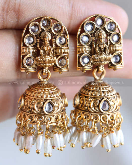 E1240 - Sullie Basic Gold White Jhumka with Rice Pearl