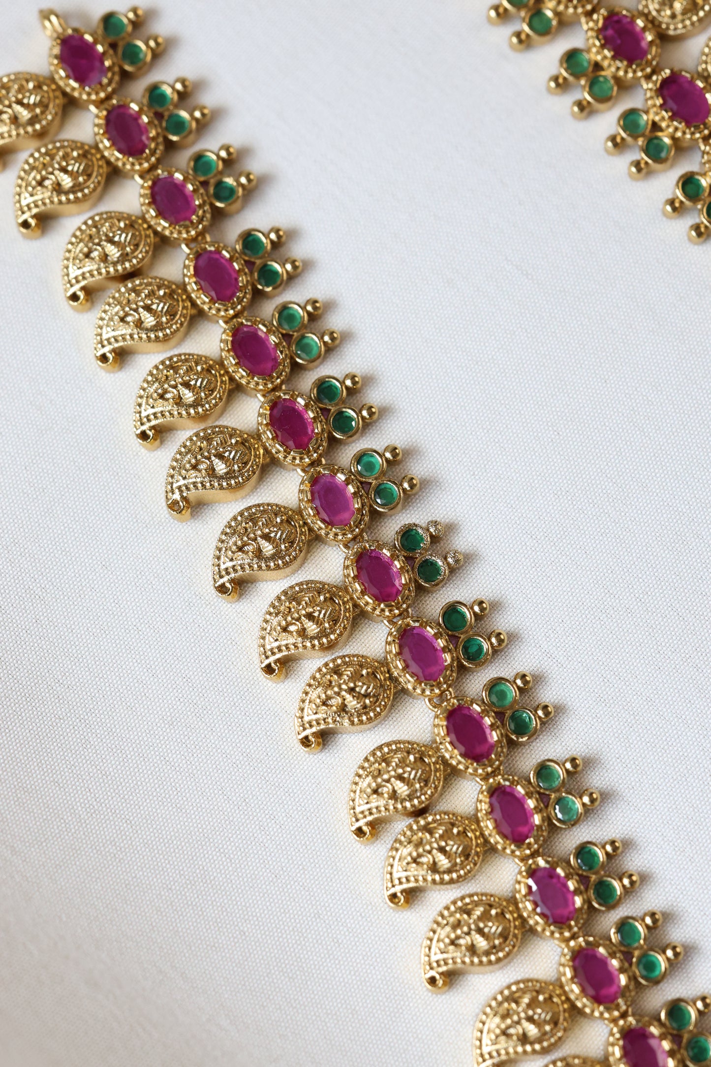 Ruby & Green Gold Mango Haram with Jhumka