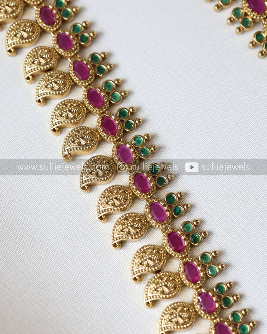Ruby & Green Gold Mango Haram with Jhumka