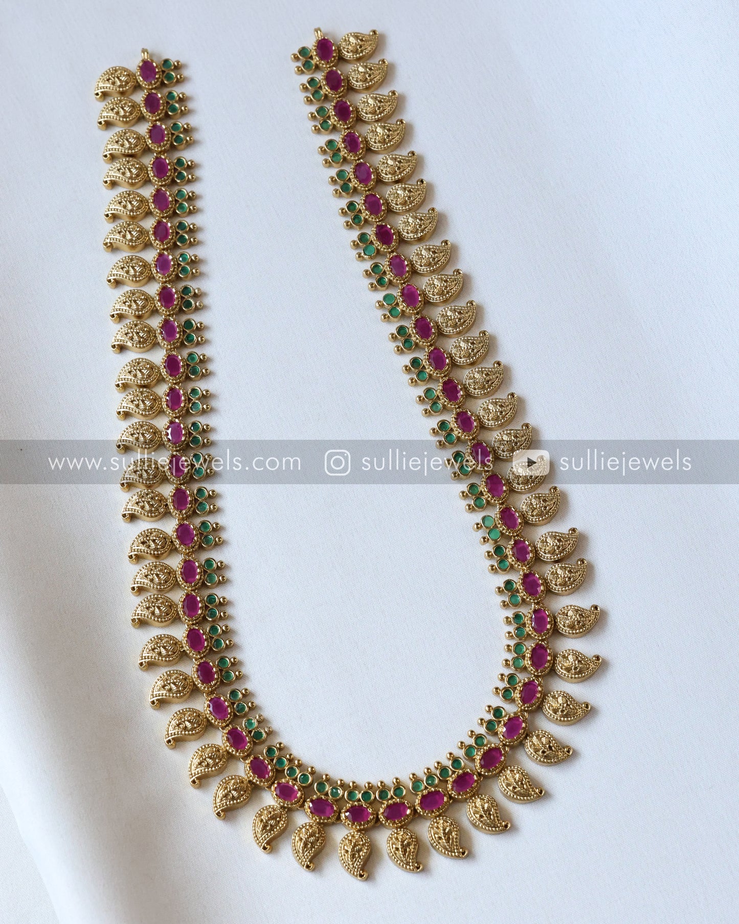 Ruby & Green Gold Mango Haram with Jhumka
