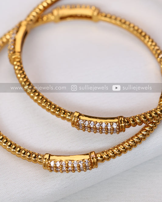 White Stone Gold Bangle - Set of 4