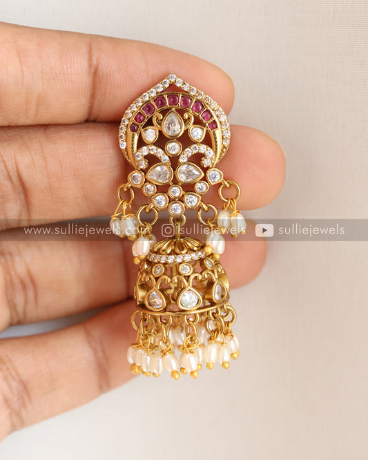 Premium Designer AD Stone White Jhumka
