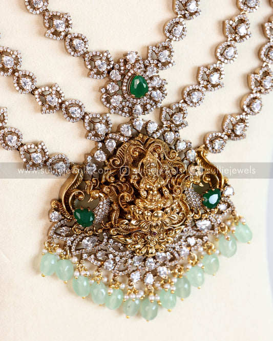 Lakshmi Premium 3 Layer AD Long Chain/Haaram ( Mint Beads ) with Earring