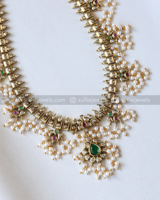 Premium Emerald Guttapusalu Long Chain with Earring