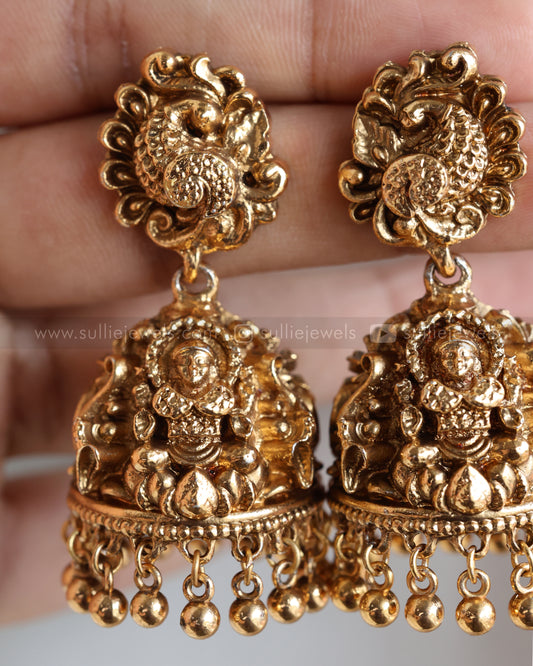 E1239 - Sullie Basic Gold Peacock & Lakshmi Jhumka