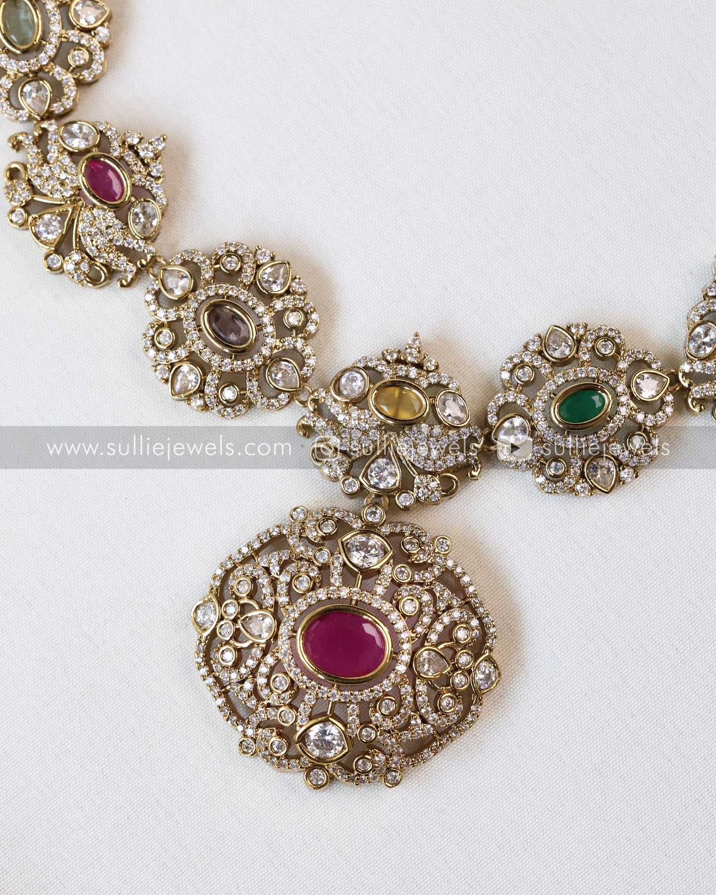 Multicolour Stone Victorian Necklace with Earrings