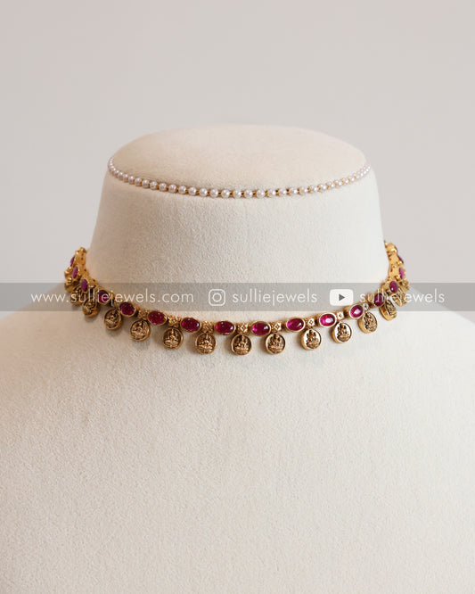 Minimal Ruby Coin Necklace with Stud