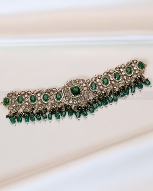 Premium Polki Emerald Heavy Choker with Earrings